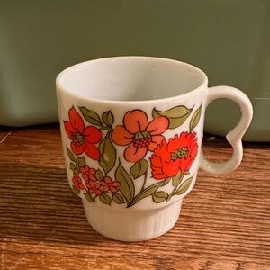 Floral Ceramic Mug with Red and Green Design